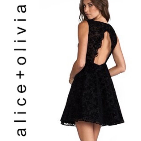 Alice + Olivia Dresses & Skirts - Alice + Olivia Black Lace Fit-and-Flare Dress with Open Back